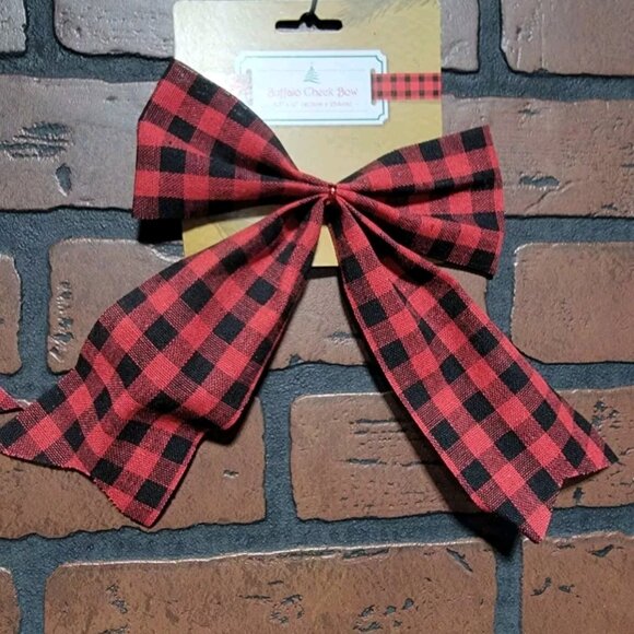 3 Packs ~ Buffalo Check Farmhouse Bows ~ 6.5" x 10" ~ Red & Black ~ 3 Bows - Picture 2 of 3